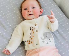 Load image into Gallery viewer, Viverano Organics - Animal Safari Embroidered Baby Cardigan Sweater (Organic): Natural / 6-12m