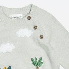 Load image into Gallery viewer, Viverano Organics - Dino Applique Button Baby Pullover Sweater (Organic): Stone / 6-12