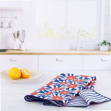 Load image into Gallery viewer, rockflowerpaper - STRAW SUNFLOWER RED blu Kitchen Tea Towel