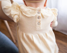 Load image into Gallery viewer, Viverano Organics - Milan Ruffle Collar Pointelle Knit Baby Dress - Organic: Cream / 3-6M