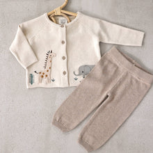 Load image into Gallery viewer, Viverano Organics - Animal Safari Embroidered Baby Cardigan Sweater (Organic): Natural / 6-12m