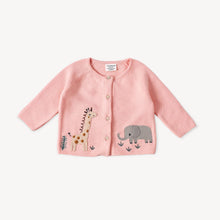Load image into Gallery viewer, Viverano Organics - Animal Safari Embroidered Baby Cardigan Sweater (Organic): Natural / 6-12m