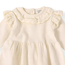Load image into Gallery viewer, Viverano Organics - Milan Ruffle Collar Pointelle Knit Baby Dress - Organic: Cream / 3-6M