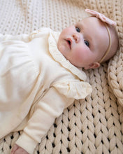 Load image into Gallery viewer, Viverano Organics - Milan Ruffle Collar Pointelle Knit Baby Dress - Organic: Cream / 6-12M