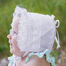 Load image into Gallery viewer, Huggalugs - Girls White Ribbon Bonnet Baby: 0-3 Months