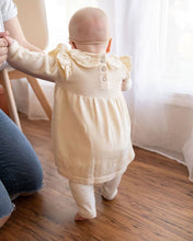 Load image into Gallery viewer, Viverano Organics - Milan Ruffle Collar Pointelle Knit Baby Dress - Organic: Cream / 6-12M
