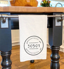 Load image into Gallery viewer, Indigo Tangerine - Postmark Stamp City/State/Zip  - Custom Tea Towel: 27" square (no loop)