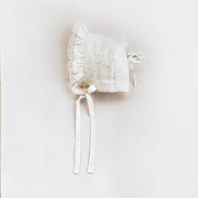 Load image into Gallery viewer, Huggalugs - Girls White Ribbon Bonnet Baby: 0-3 Months
