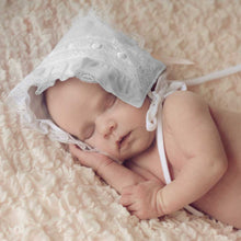 Load image into Gallery viewer, Huggalugs - Girls White Ribbon Bonnet Baby: 0-3 Months