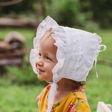 Load image into Gallery viewer, Huggalugs - Girls White Ribbon Bonnet Baby: 0-3 Months