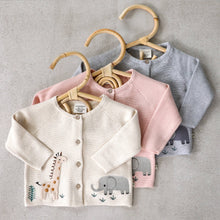 Load image into Gallery viewer, Viverano Organics - Animal Safari Embroidered Baby Cardigan Sweater (Organic): Natural / 6-12m