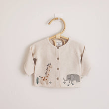 Load image into Gallery viewer, Viverano Organics - Animal Safari Embroidered Baby Cardigan Sweater (Organic): Natural / 6-12m
