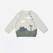 Load image into Gallery viewer, Viverano Organics - Dino Applique Button Baby Pullover Sweater (Organic): Stone / 12-18