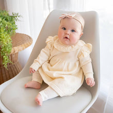 Load image into Gallery viewer, Viverano Organics - Milan Ruffle Collar Pointelle Knit Baby Dress - Organic: Cream / 6-12M
