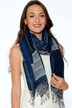 Load image into Gallery viewer, Sevya Handmade - Kalya Wool &amp; Cotton Shawl: Black &amp; Silver
