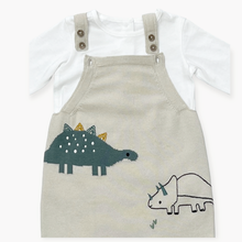 Load image into Gallery viewer, Dino Jacquard Knit Baby Overall Set (Organic): 0-3M / Stone

