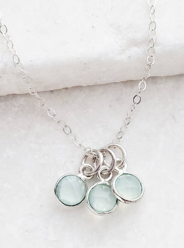 Sosie Designs - Silver Gemstone Cluster Trio Necklace - Aqua Chalcedony