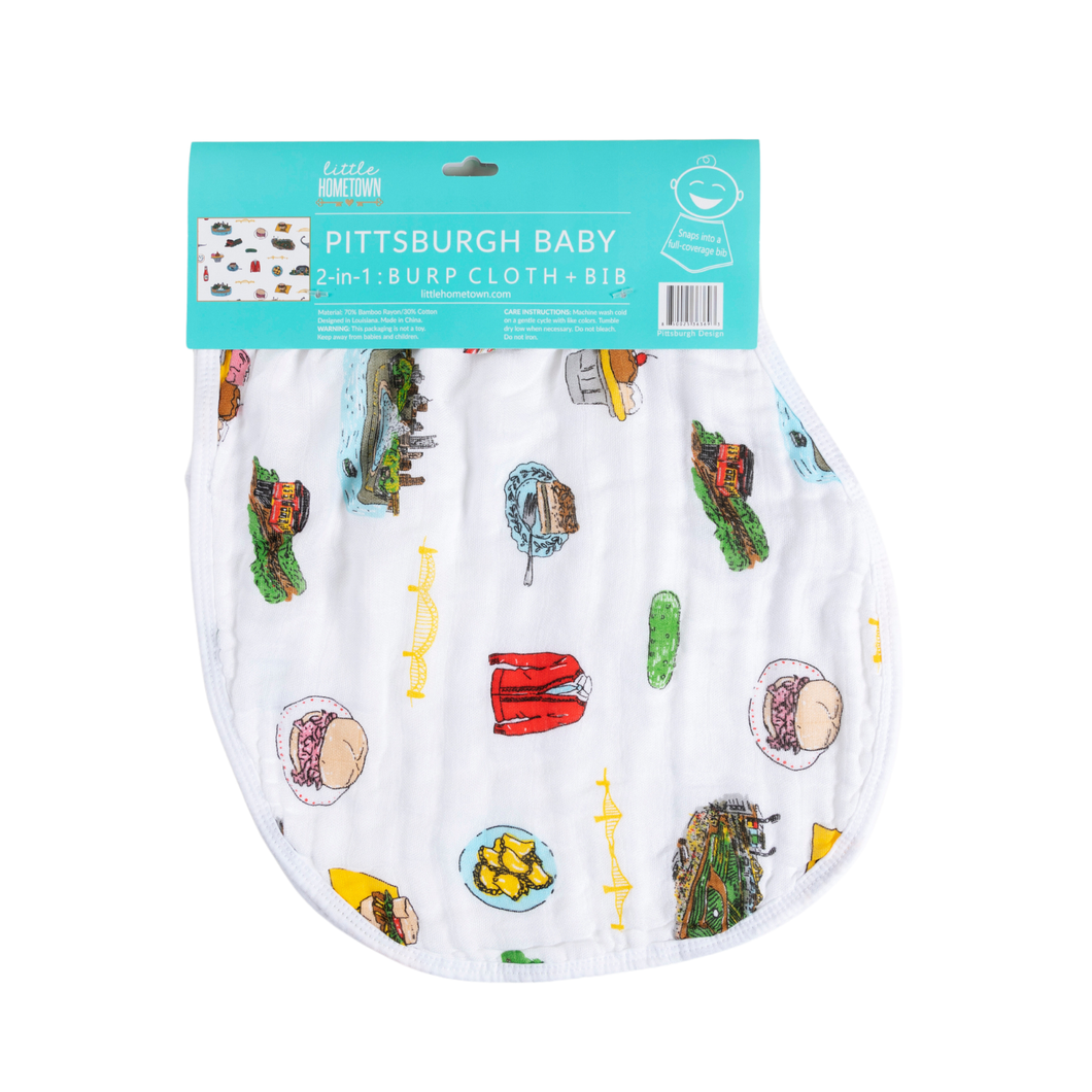 Little Hometown - Pittsburgh Baby:  2-in-1 Burp Cloth and Bib (Unisex)
