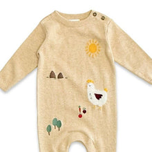 Load image into Gallery viewer, Viverano Organics - Chicken Farm Jacquard Knit Baby Jumpsuit (Organic Cotton): Oat Heather / 3-6M
