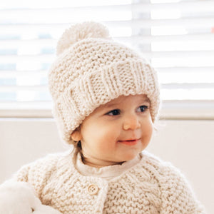 Natural Garter Stitch Beanie   M (6-24 months)