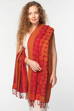 Load image into Gallery viewer, Sevya Handmade - Kalya Wool &amp; Cotton Shawl: Red &amp; Orange
