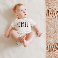Load image into Gallery viewer, Wildflowers + Cotton - One | Birthday | 100% Cotton Baby Bodysuit or Tee: Caps / 18m onesie
