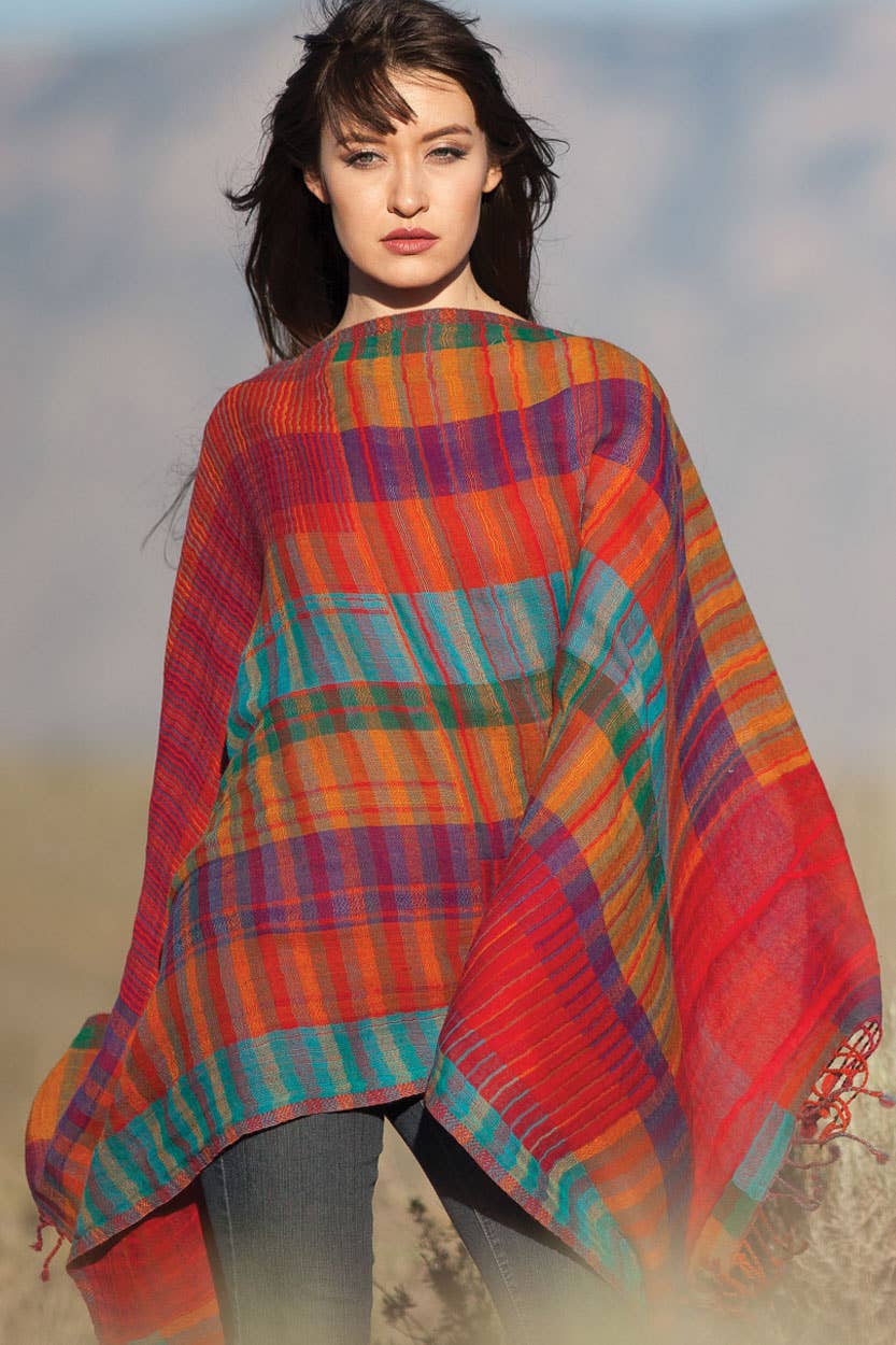 Sevya Handmade - Kalya Wool & Cotton Shawl: Red Multi
