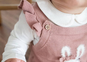 Bun Peekaboo Ruffle Baby Girl Knit Overall Set (Organic): 0-3M / Vintage Rose