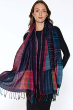 Load image into Gallery viewer, Sevya Handmade - Kalya Wool &amp; Cotton Shawl: Navy &amp; Silver
