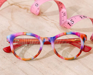 Tribeca in ikat/red Peepers Blue Light Readers