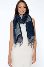 Load image into Gallery viewer, Sevya Handmade - Kalya Wool &amp; Cotton Shawl: Navy &amp; Silver
