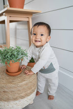 Load image into Gallery viewer, Viverano Organics - Dino Applique Button Baby Pullover Sweater (Organic): Stone / 12-18
