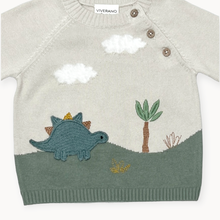 Load image into Gallery viewer, Viverano Organics - Dino Applique Button Baby Pullover Sweater (Organic): Stone / 12-18
