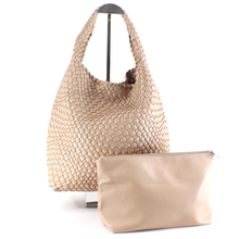Load image into Gallery viewer, Pretty Persuasions - P23067 Woven Hobo Bag w/Cosmetic Pouch: 01 Black
