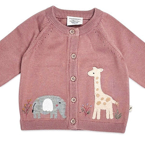 Elephant Giraffe Baby Cardigan Sweater (Organic): Vintage Rose