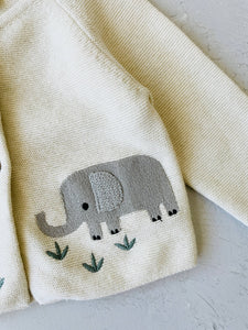 Animal Safari Embroidered Baby Cardigan Sweater (Organic): Natural