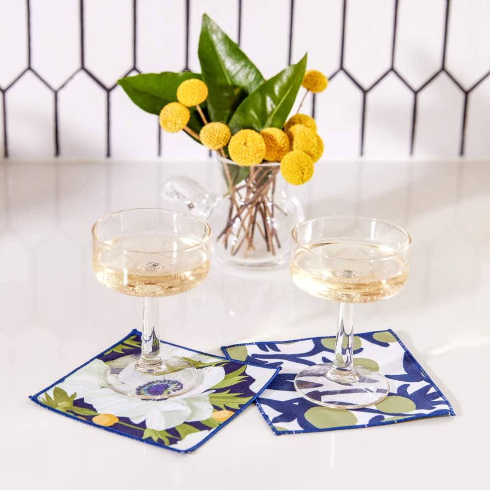 rockflowerpaper - ANEMONE POPPY Reusable Eco Cocktail Napkins, set of 8