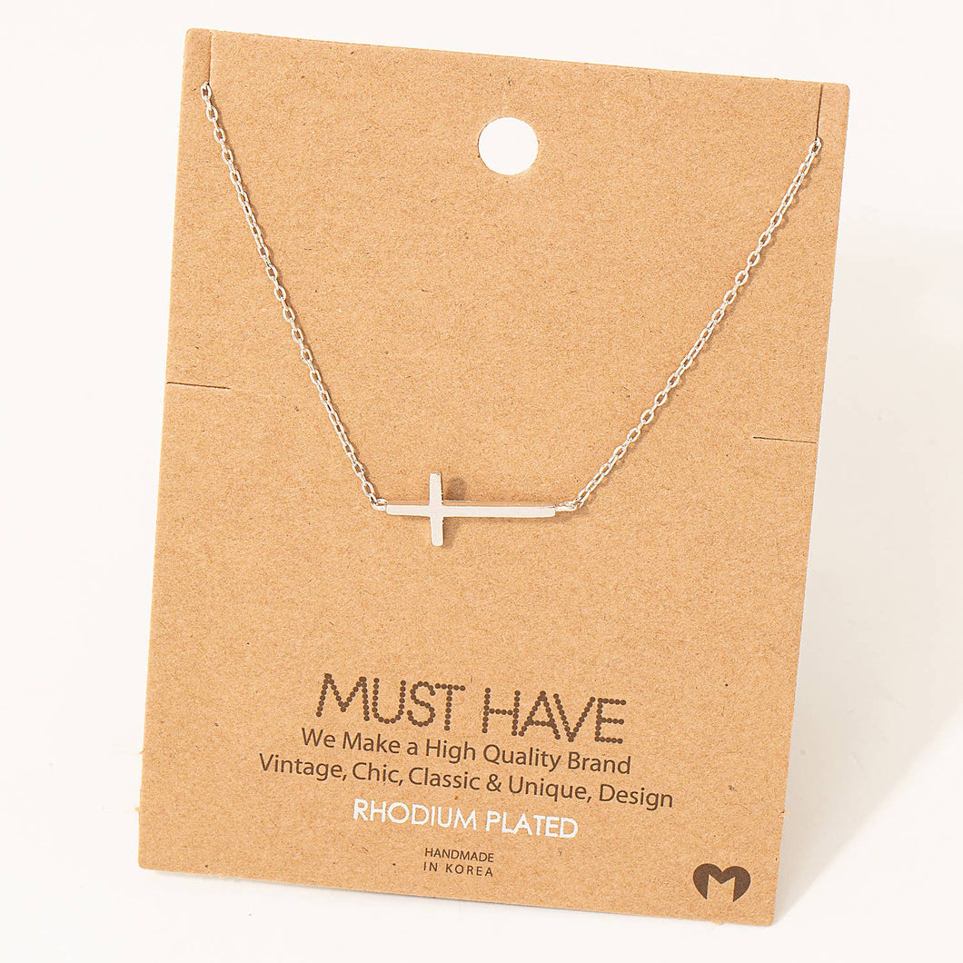 Side Cross Pendant Necklace: Silver