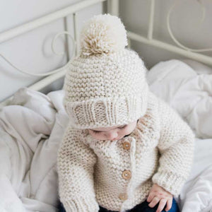 Natural Garter Stitch Beanie   M (6-24 months)