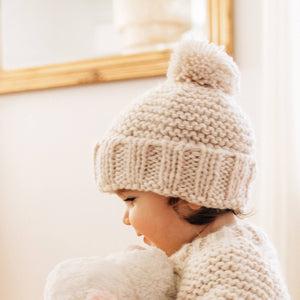 Natural Garter Stitch Beanie   M (6-24 months)