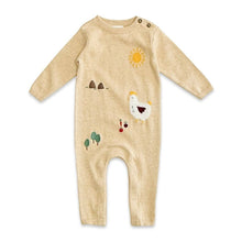 Load image into Gallery viewer, Viverano Organics - Chicken Farm Jacquard Knit Baby Jumpsuit (Organic Cotton): Oat Heather / 3-6M
