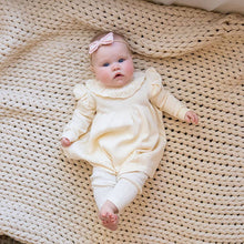 Load image into Gallery viewer, Viverano Organics - Milan Ruffle Collar Pointelle Knit Baby Dress - Organic: Cream / 3-6M
