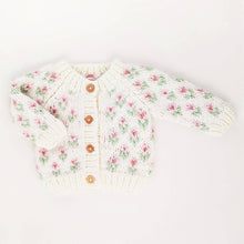 Load image into Gallery viewer, Huggalugs - Bitty Blooms White Cardigan Sweater Baby &amp; Toddler: 12-18 months
