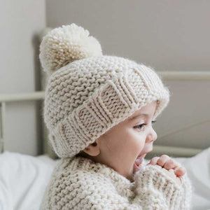 Natural Garter Stitch Beanie   M (6-24 months)