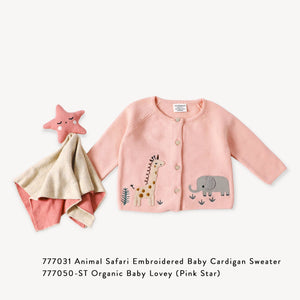 Animal Safari Embroidered Baby Cardigan Sweater (Organic): Natural