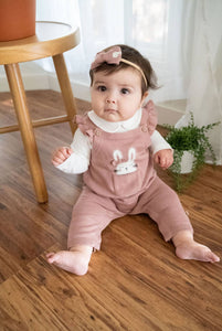 Bun Peekaboo Ruffle Baby Girl Knit Overall Set (Organic): 0-3M / Vintage Rose
