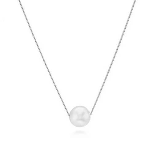 Floating White Pearl Blessing Necklace In Sterling Silver
