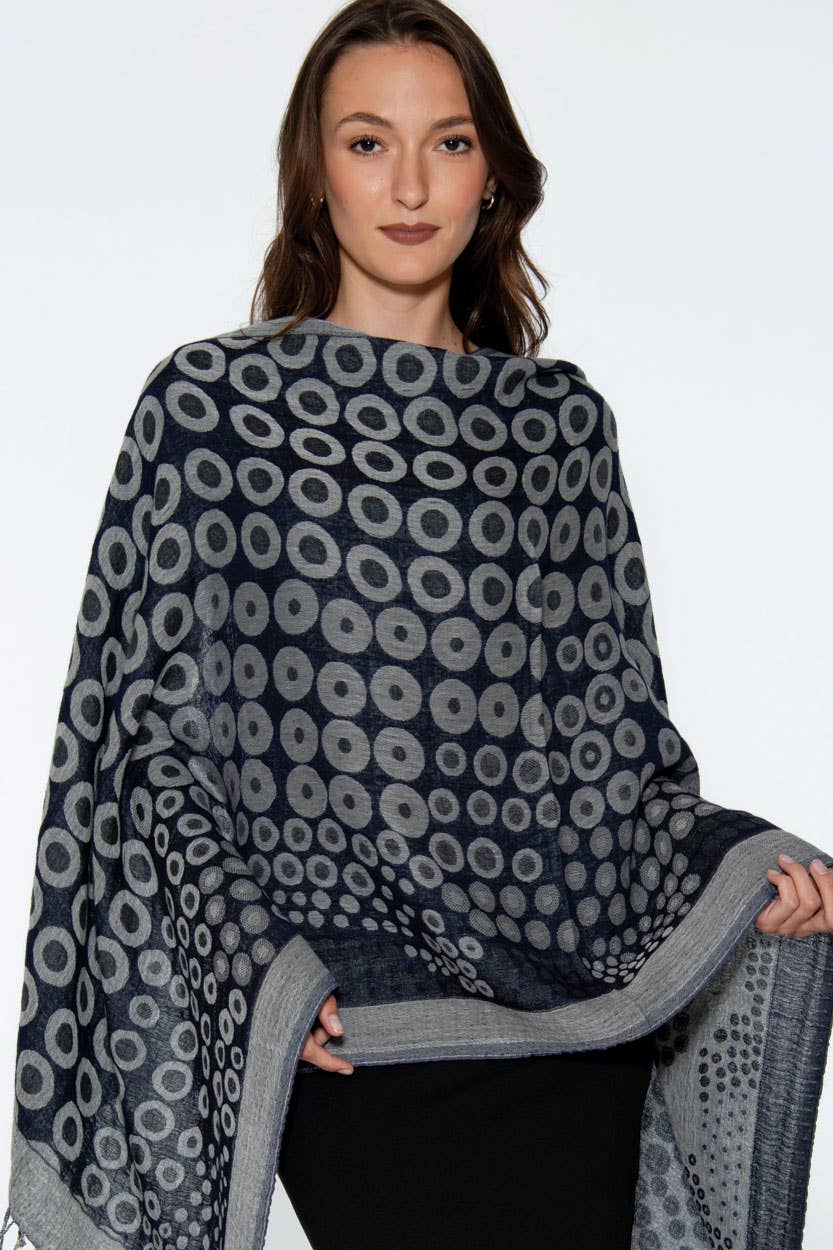 Sevya Handmade - Kalya Wool & Cotton Shawl: Black & Silver