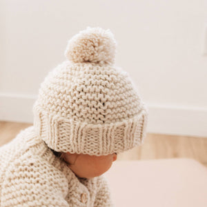 Natural Garter Stitch Beanie   M (6-24 months)