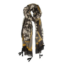 Load image into Gallery viewer, Black Primrose with Tassels SCARF
